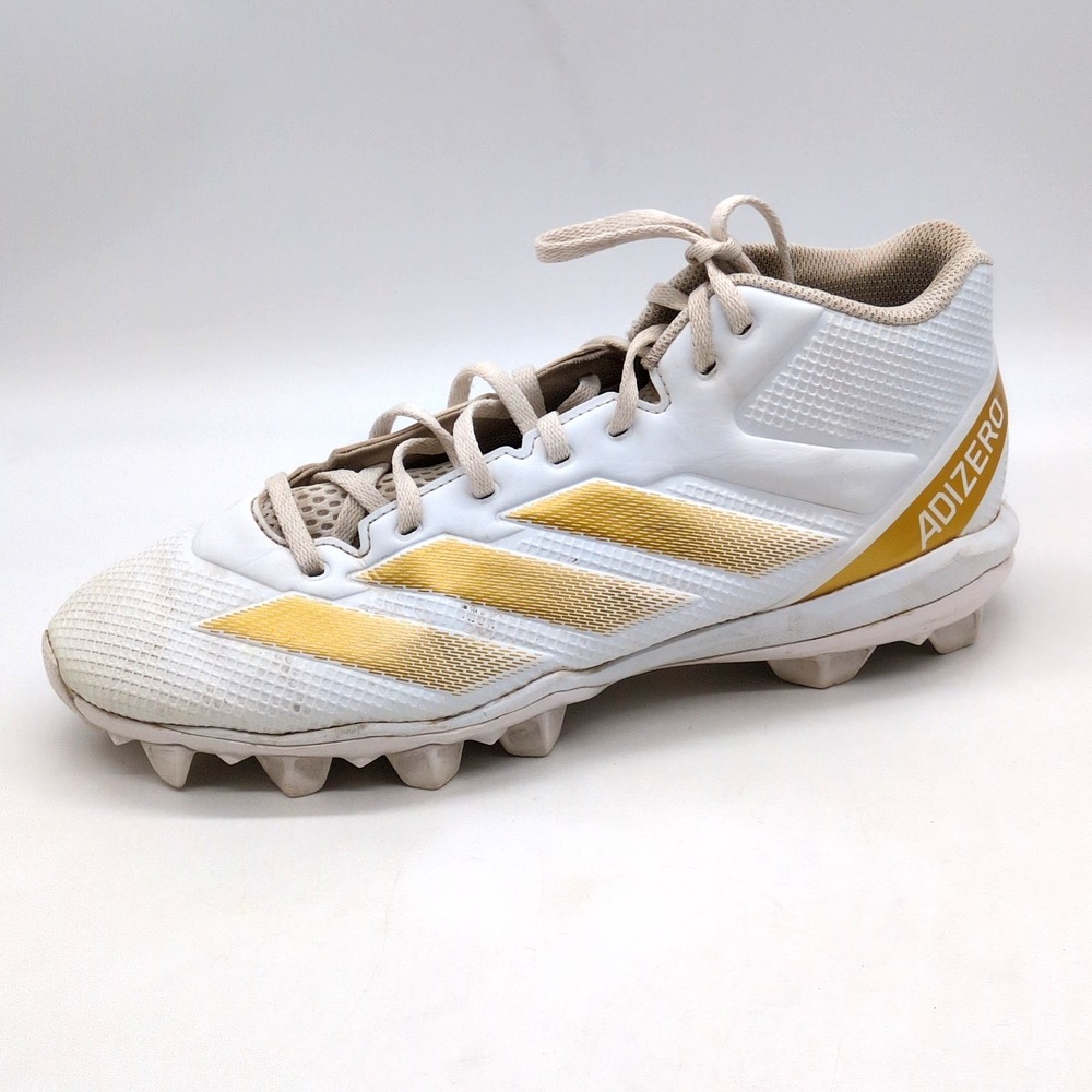 Adidas Shoes Mens Adizero White Gold 9.5 Football Cleats Mid Top Lace Up